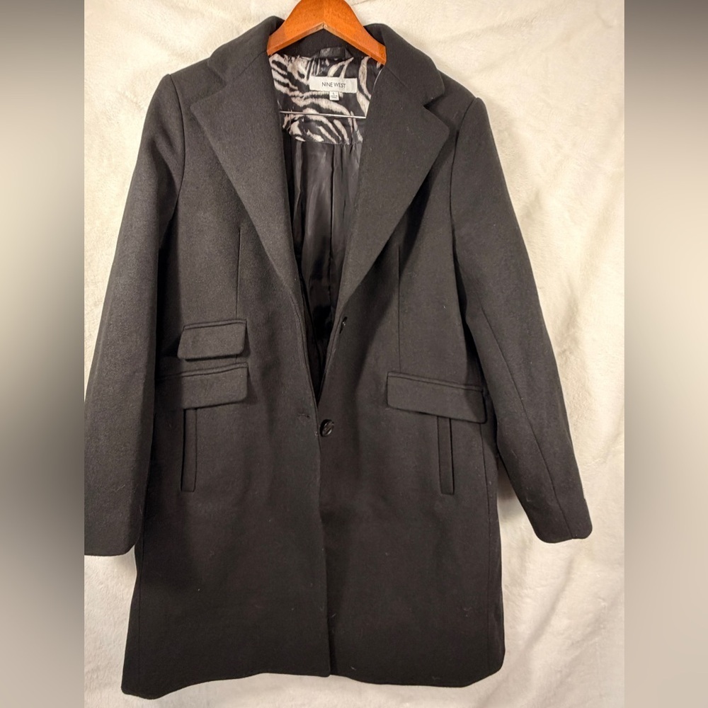 Nine West Black Wool Blend Coat Women’s Size Large Like new chic and classy - Picture 7 of 11